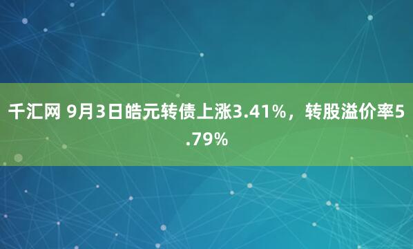 千汇网 9月3日皓元转债上涨3.41%，转股溢价率5.79%