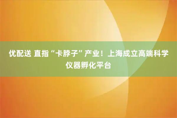 优配送 直指“卡脖子”产业！上海成立高端科学仪器孵化平台