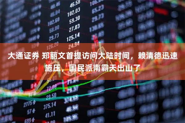 大通证券 郑丽文首提访问大陆时间，赖清德迅速施压，国民派南霸天出山了