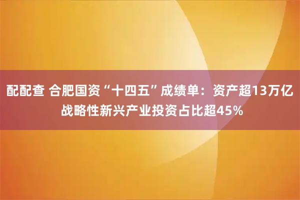 配配查 合肥国资“十四五”成绩单:资产超13万亿 战略性新兴产业投资占比超45%