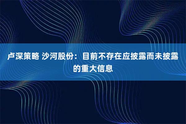 卢深策略 沙河股份：目前不存在应披露而未披露的重大信息